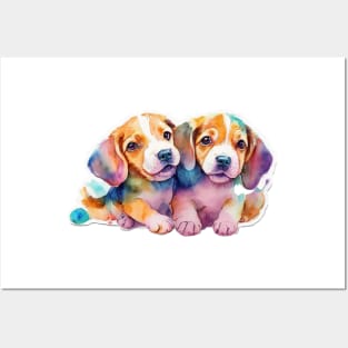 Beagle Buddies: Watercolor Puppy Love Posters and Art